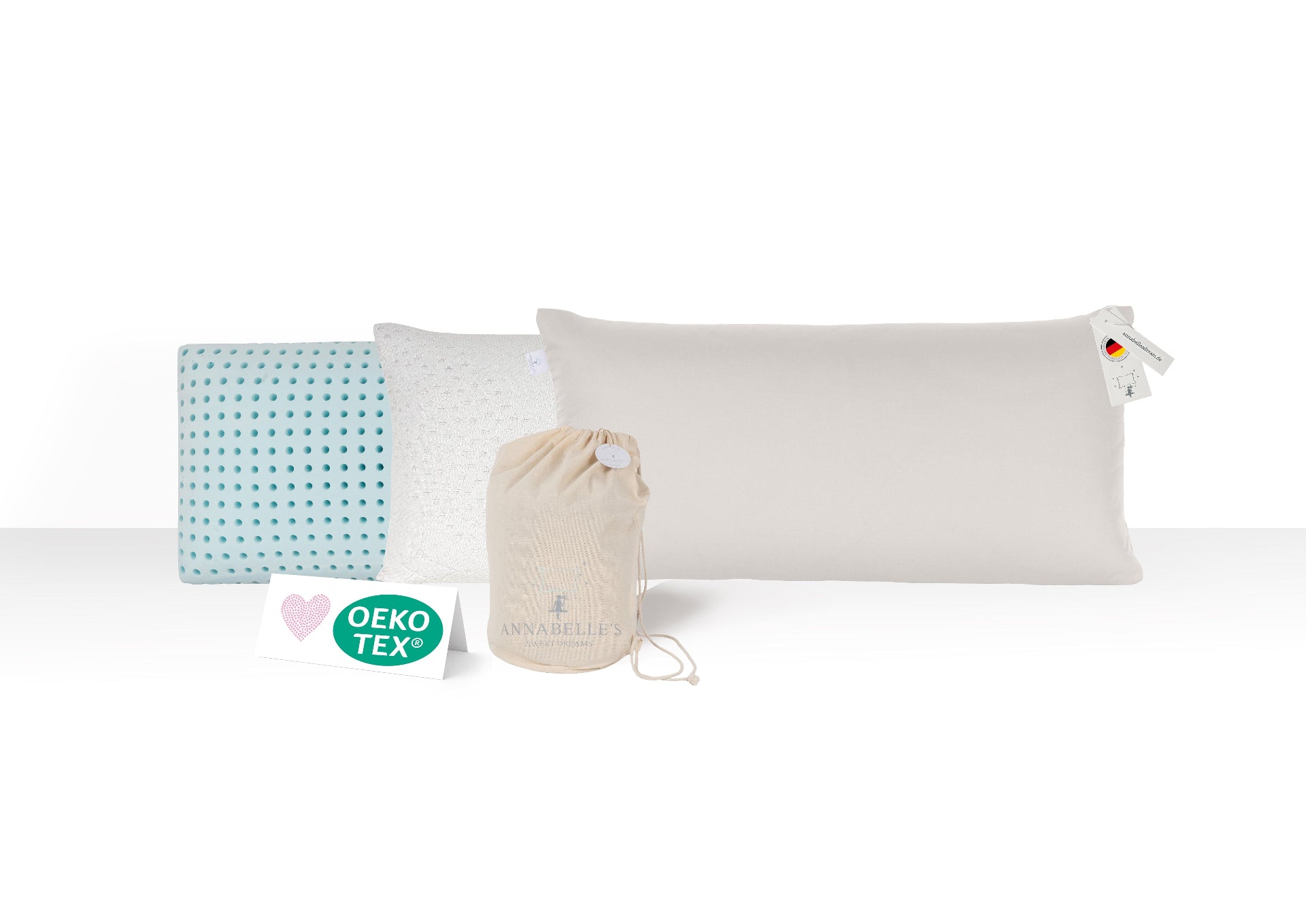 Annabelle’s Deluxe Pillow Medium 80×40×10 cm – flaches ergonomisches Kissen mit blauem Memory Foam, handgefertigt in Bayern für Rücken- und Seitenschläfer
