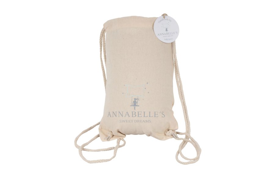 Annabelle’s Reisekissen im Beutel – kompakter Transportbeutel mit Zugband für sicheres, hygienisches Verstauen auf Reisen auch Rucksack