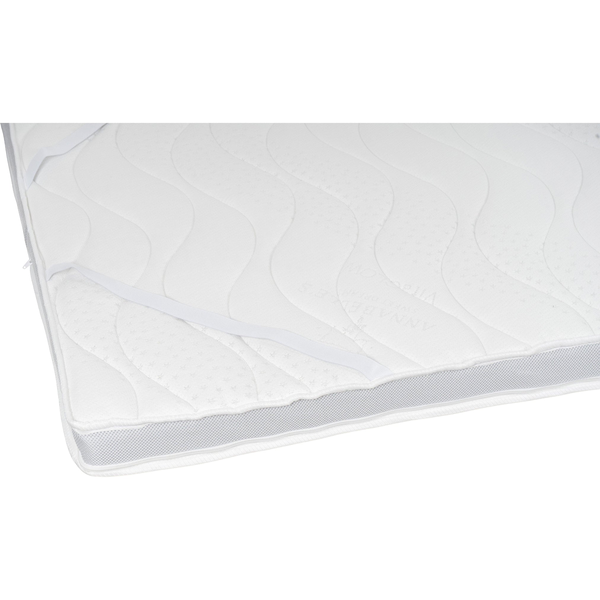 Annabelle’s Topper 7 cm – Detailansicht mit Befestigungsbändern, atmungsaktivem 3D-Mesh und hautfreundlichem VitaGlow-Bezug