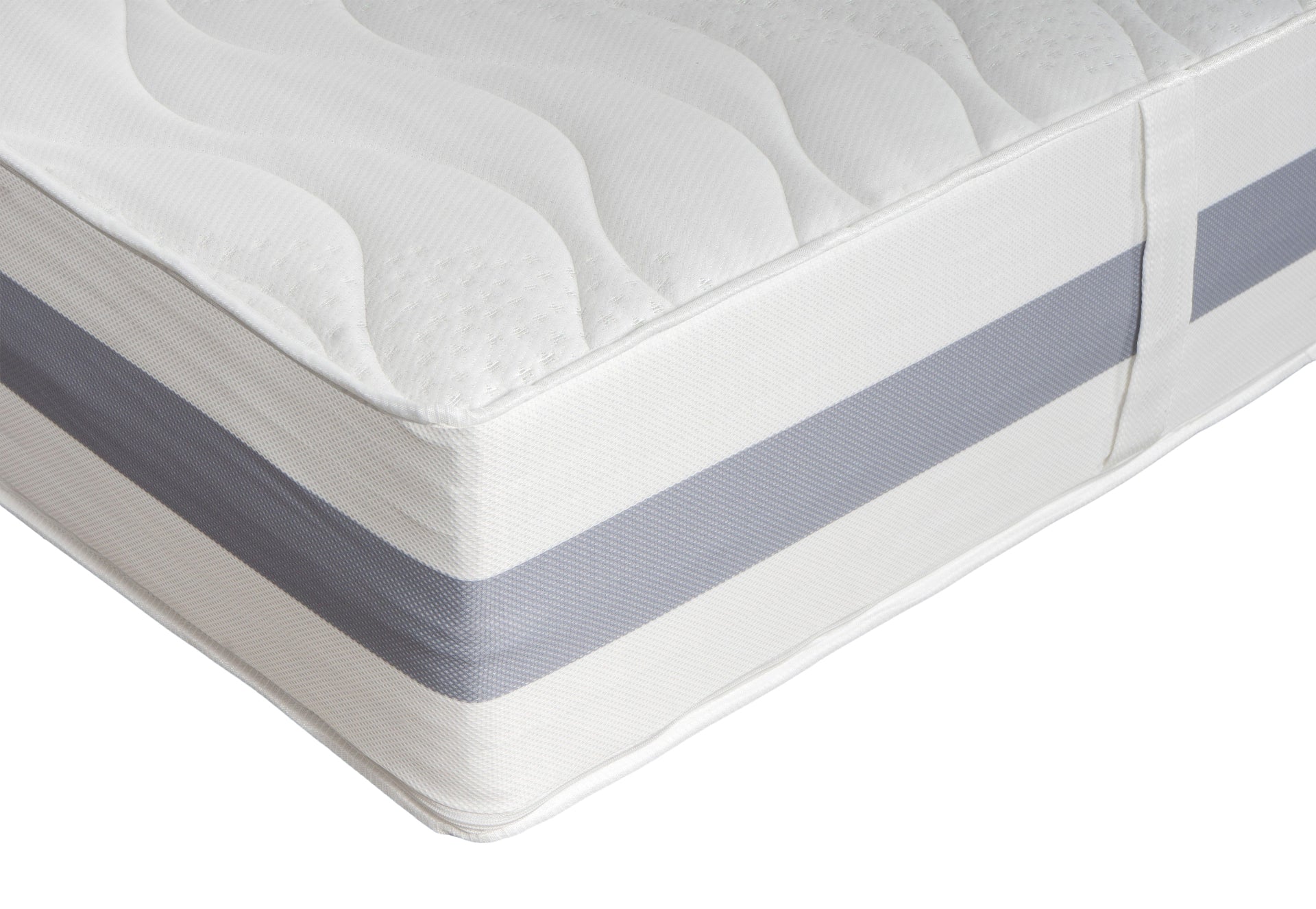 Rechte Ecke der BellaSleep Comfort Matratze 25 cm – mit VitaGlow-Bezug und atmungsaktivem 3D-Border in der Detailansicht