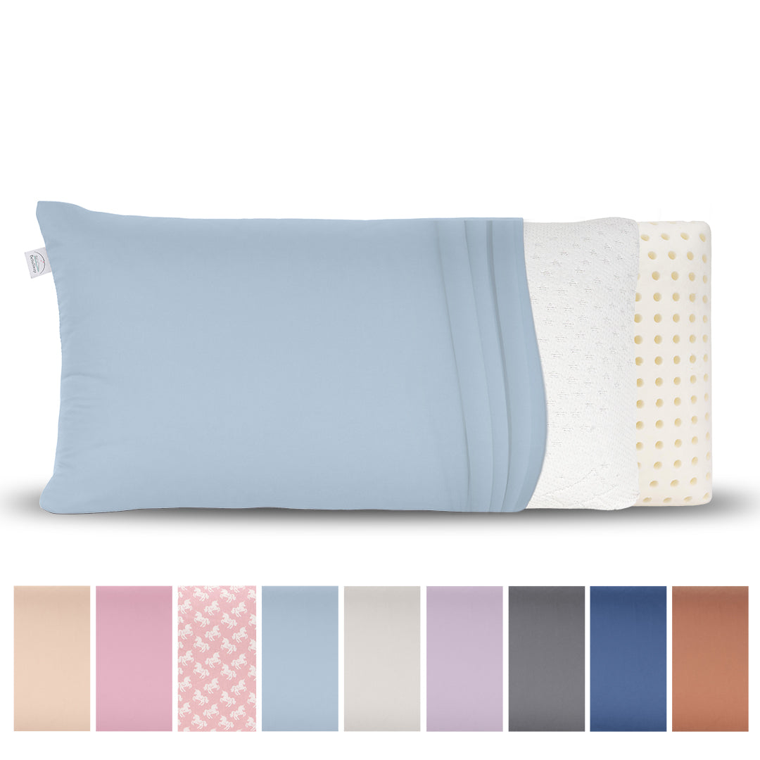 BellaSleep Ersatzbezug Reisekissen 24x44 cm aus 100% Baumwolle (Mako-Satin), atmungsaktiv, haut- und haarfreundlich - Hellblau