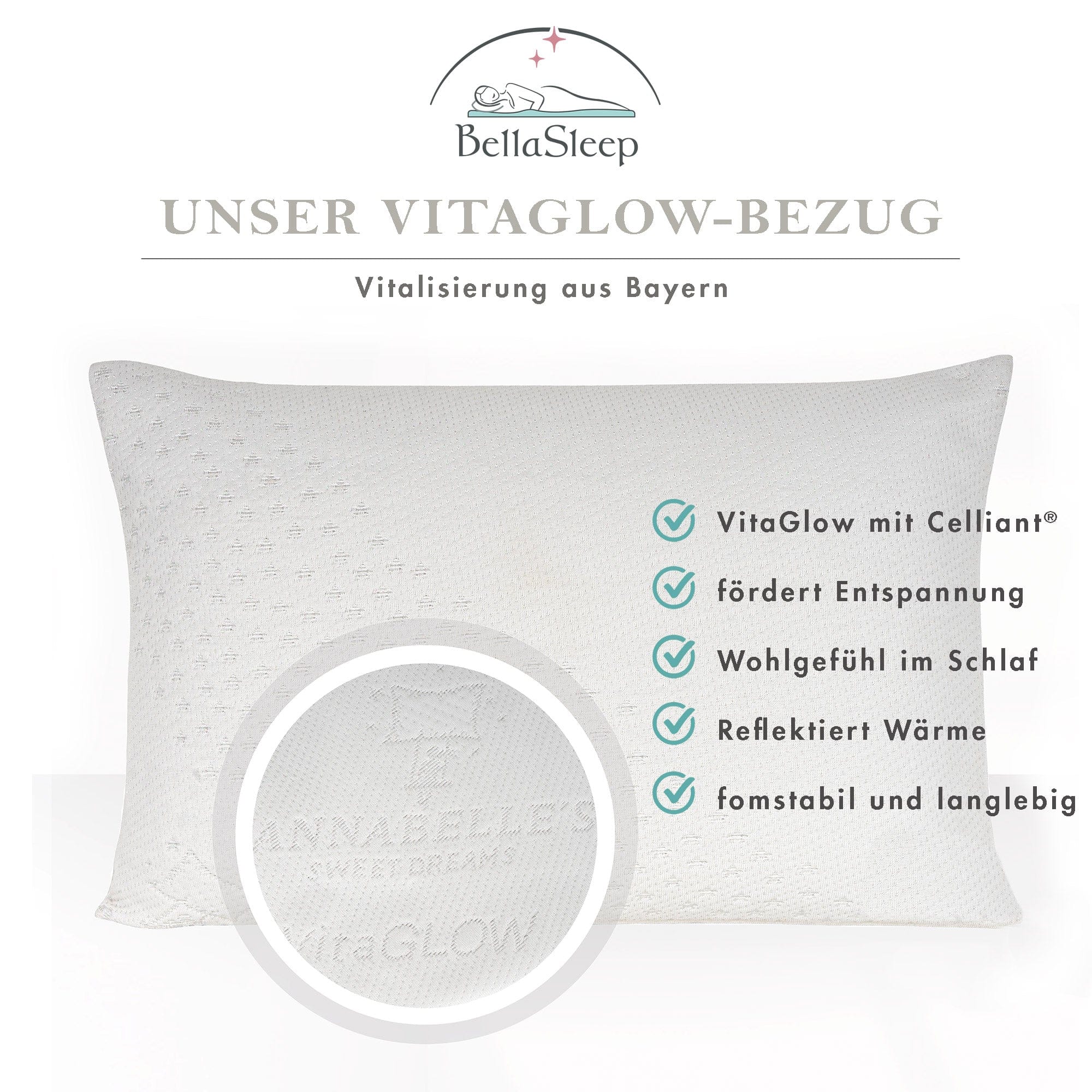 Unser VitaGlow Bezug mit Celliant und Carbonfasern, antibakteriell und entspannungsfördernd
