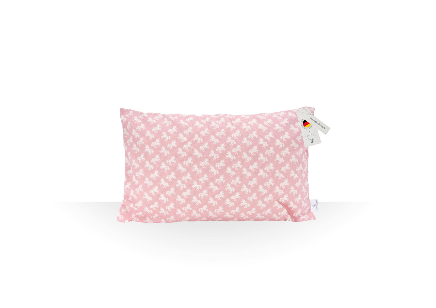 Annabelle’s Kids/Travel Pillow Little Dreamer 44×24×11 cm – Ergonomisches Kinder-Reisekissen mit weißem Memory Foam in rosa mit einhorn