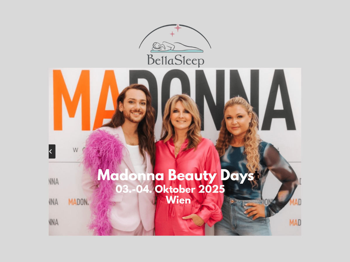 BellaSleep Messestand auf den MADONNA Beauty Days Wien 2025 mit exklusivem Beauty- & Travel-Kissen-Bundle inklusive Bezügen und Hintbag Kosmetik-Bag.