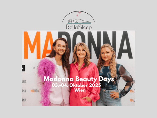 BellaSleep Messestand auf den MADONNA Beauty Days Wien 2025 mit exklusivem Beauty- & Travel-Kissen-Bundle inklusive Bezügen und Hintbag Kosmetik-Bag.