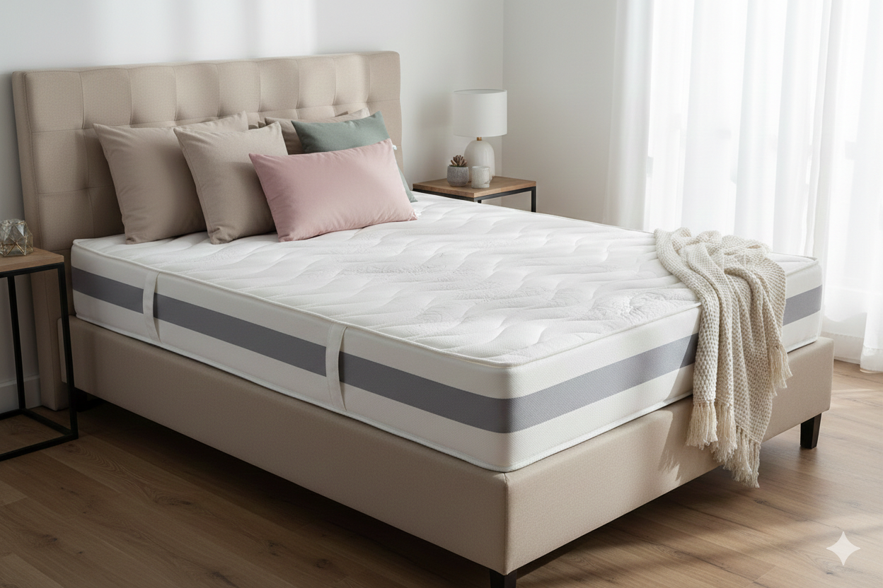 BellaSleep ein Bett mit unsere BellaSleep Matratze und den BellaSleep Kissen