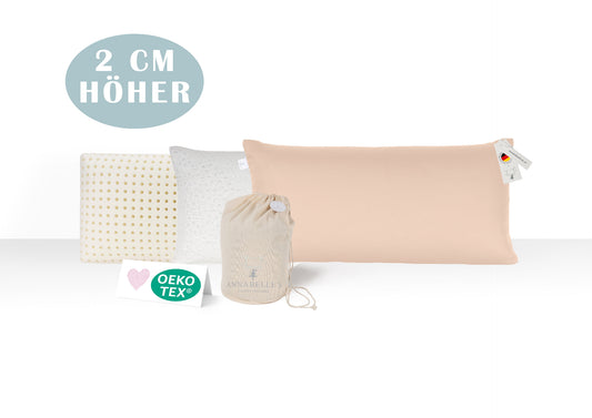 Annabelle’s Deluxe Pillow Soft 80×40×12 cm – hohes ergonomisches Schlafkissen mit weichem weißem Memory Foam und VitaGlow-Bezug, handgefertigt in Bayern