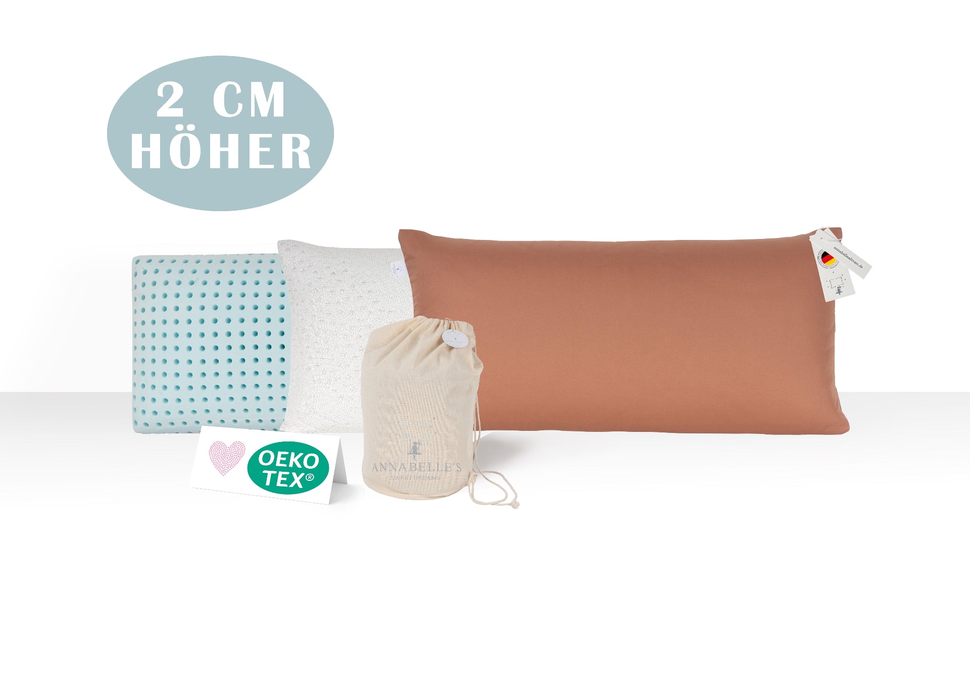 Annabelle’s Deluxe Pillow Medium 80×40×12 cm – ergonomisches Kopfkissen mit 2 cm höherem blauem Memory Foam-Kern und VitaGlow-Bezug