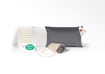 BellaSleep Beautykissen 24x44x11 cm anthrazit mit Memory Foam und veganem Mako-Satin Bezug, haut- und haarfreundlich
