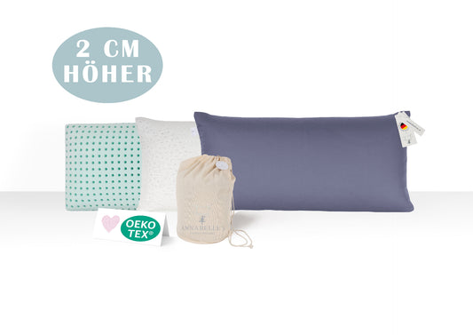 Annabelle’s Deluxe Pillow Strong 80×40×12 cm – hohes, festes Schlafkissen mit grünem Memory Foam und VitaGlow-Bezug, handgefertigt in Bayern 