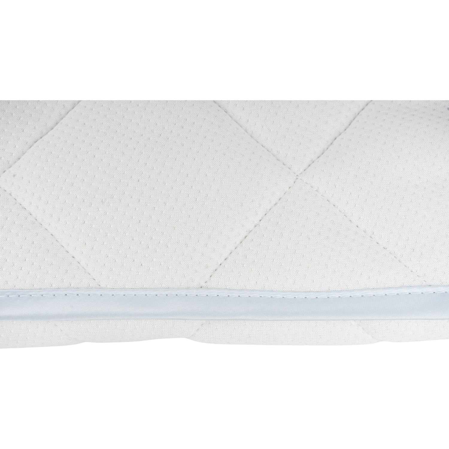 Detailansicht der Annabelle’s SleepGuard Baby Auflage – mit edler Satinpaspel und VitaGlow-Bezug für sanften, sicheren Babyschlaf