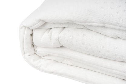 Zusammengelegte Annabelle’s Glow Cover – hochwertige Decke mit sichtbarem VitaGlow-Material und schimmerndem Rainbow-Effekt in der Nahansicht