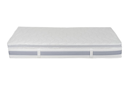 Seitenansicht: Annabelle’s Comfort Topper 7 cm auf BellaSleep Matratze – mit Befestigungsbändern, 3D-Mesh und VitaGlow-Bezug