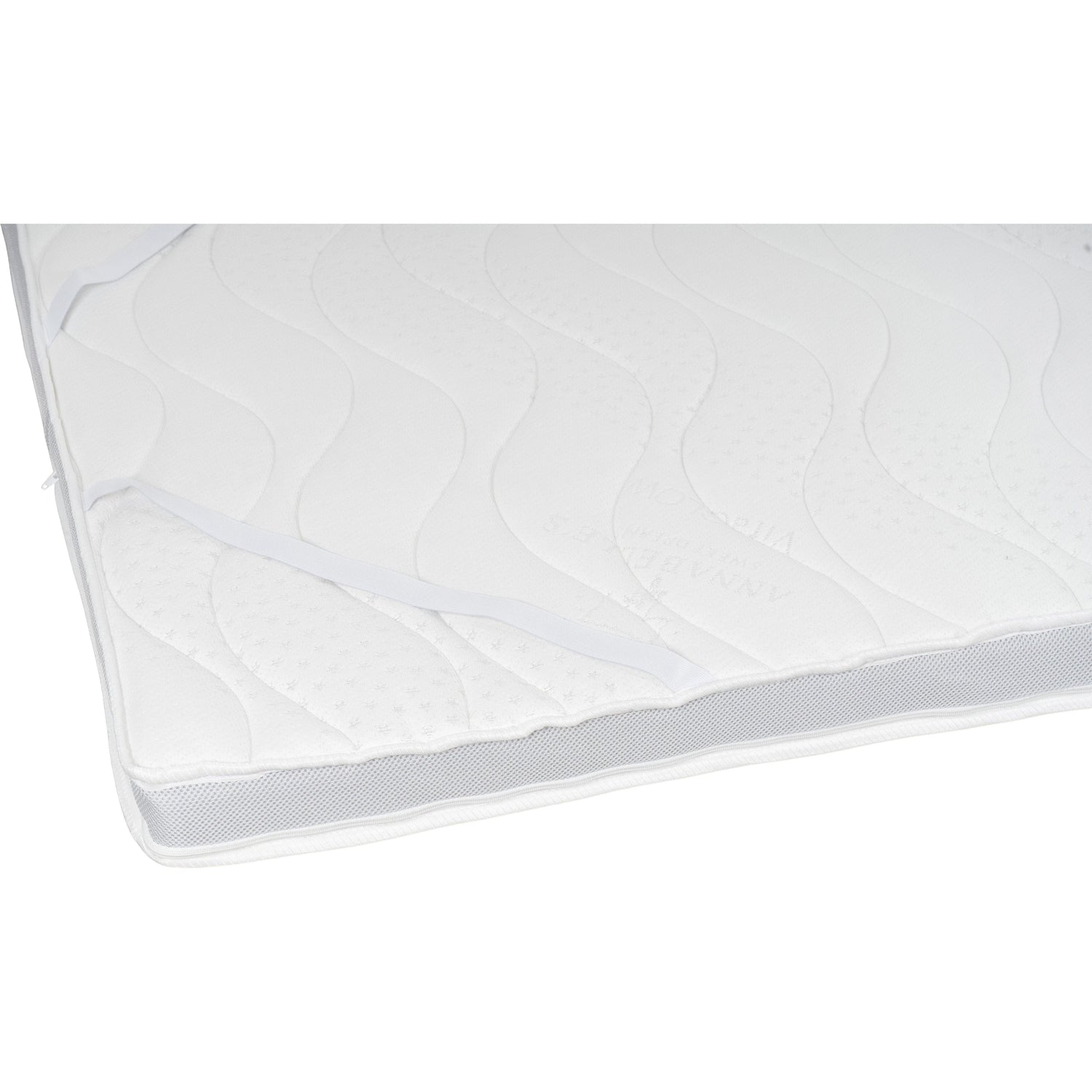 Annabelle’s Topper 7 cm – Detailansicht mit Befestigungsbändern, atmungsaktivem 3D-Mesh und hautfreundlichem VitaGlow-Bezug
