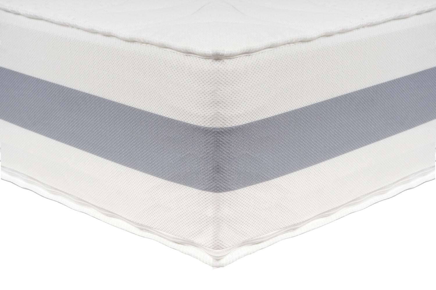 Detailansicht des 3D-Borders der BellaSleep Matratze – atmungsaktive Struktur in Weiß und Grau für optimale Belüftung
