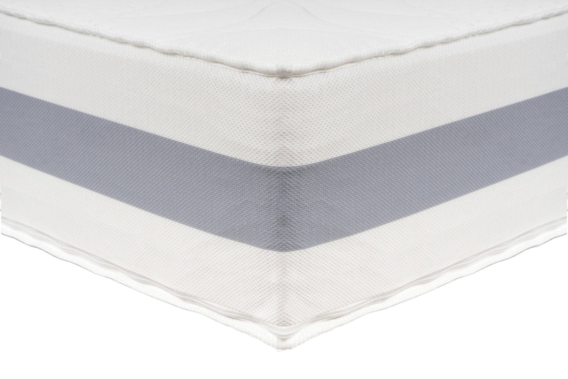 Detailansicht des 3D-Borders der BellaSleep Matratze – atmungsaktive Struktur in Weiß und Grau für optimale Belüftung