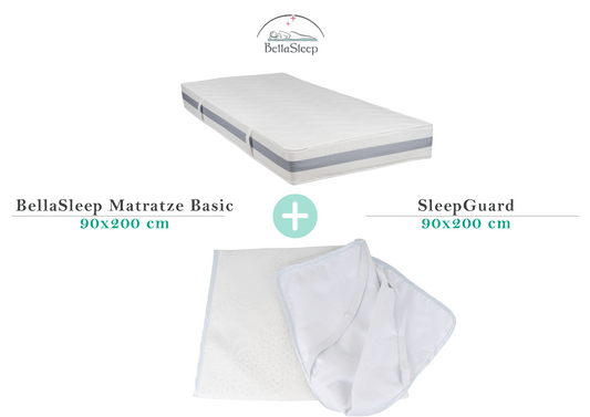 Bundle: BellaSleep Basic Matratze 90×200 cm und SleepGuard Auflage – ergonomischer Schlafkomfort und hygienischer Schutz, fair gefertigt in Bayern