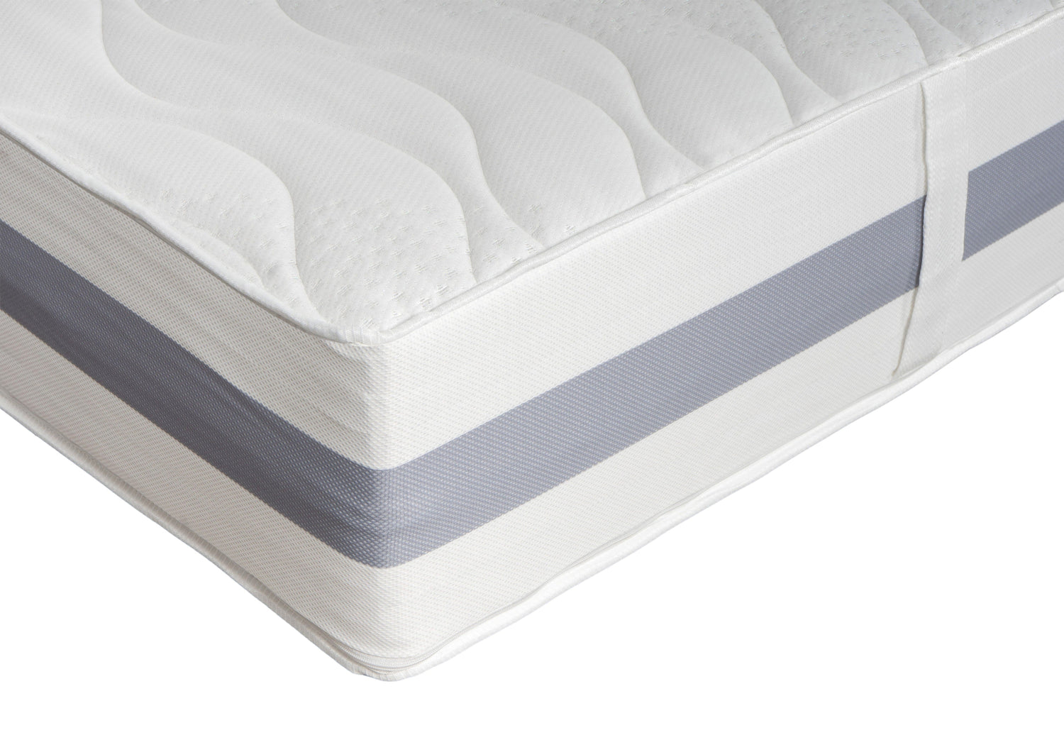 Rechte Ecke der BellaSleep Comfort Matratze 25 cm – mit VitaGlow-Bezug und atmungsaktivem 3D-Border in der Detailansicht
