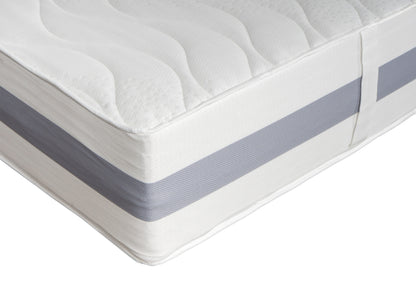 Rechte Ecke der BellaSleep Comfort Matratze 25 cm – mit VitaGlow-Bezug und atmungsaktivem 3D-Border in der Detailansicht