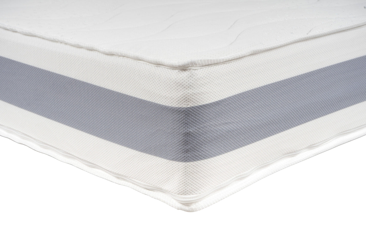 Detailansicht des 3D-Mesh-Borders der BellaSleep Matratze Kids – atmungsaktive Seitenpartie für optimale Belüftung und Frische