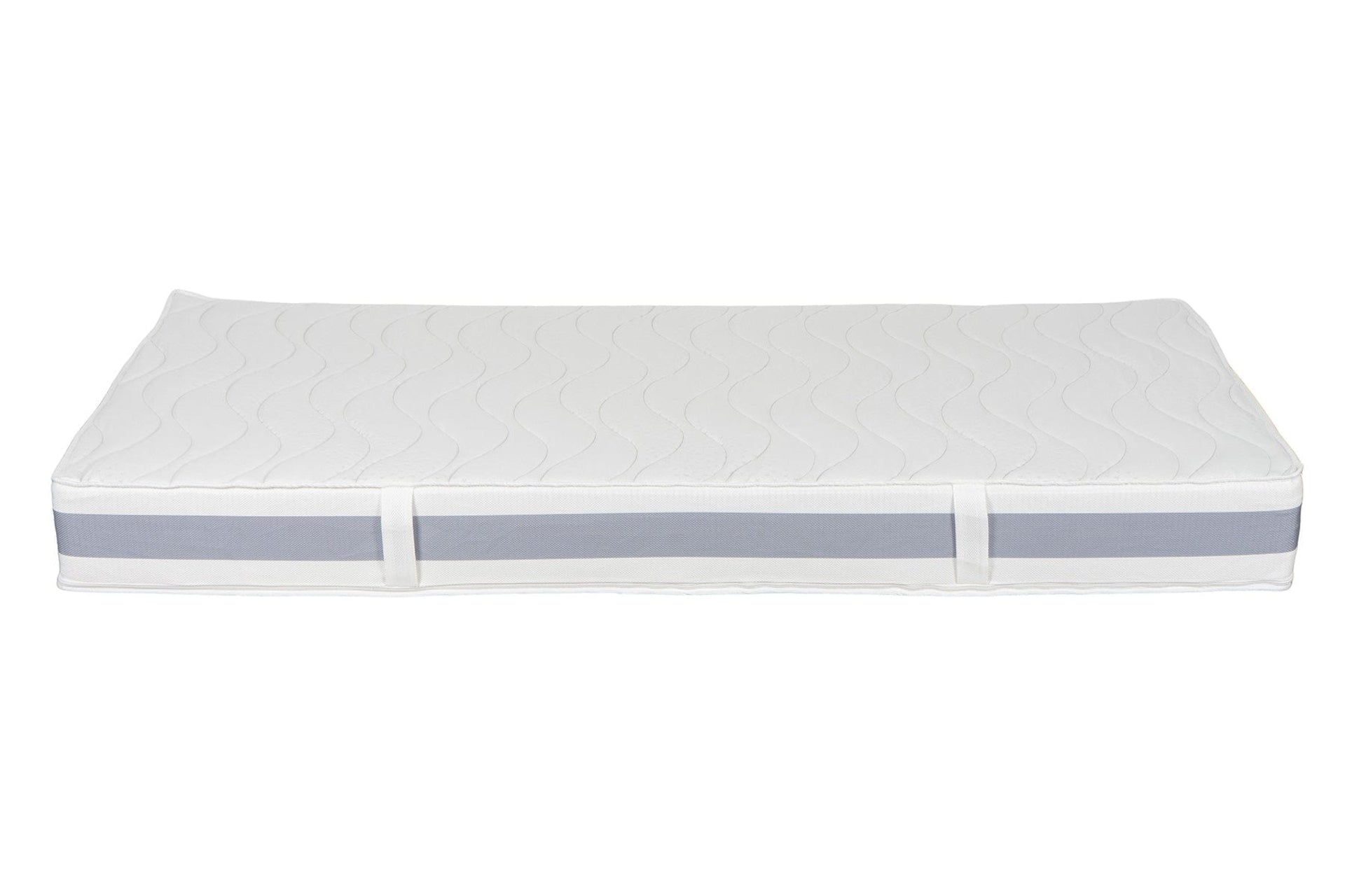 Seitliche Ansicht der BellaSleep Basic Matratze 20 cm – mit praktischen Wendeschlaufen für einfaches Drehen und Wenden