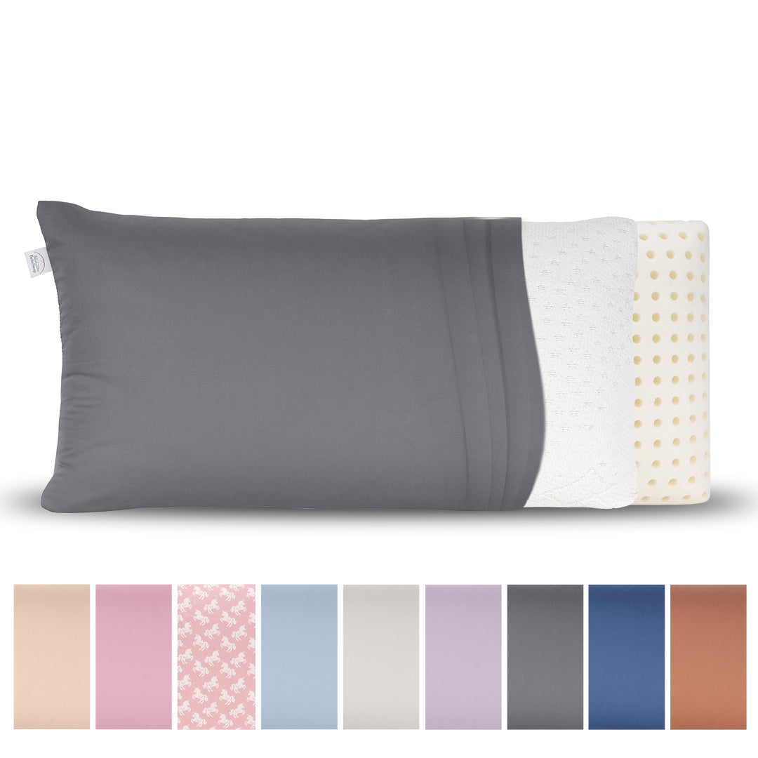 BellaSleep Ersatzbezug Reisekissen 24x44 cm aus 100% Baumwolle (Mako-Satin), atmungsaktiv, haut- und haarfreundlich - Anthrazit