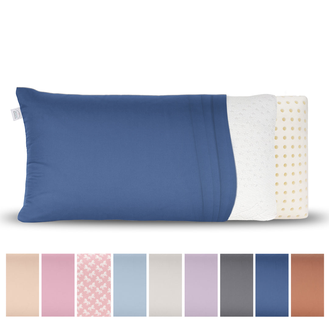 BellaSleep Ersatzbezug Reisekissen 24x44 cm aus 100% Baumwolle (Mako-Satin), atmungsaktiv, haut- und haarfreundlich - Dunkelblau