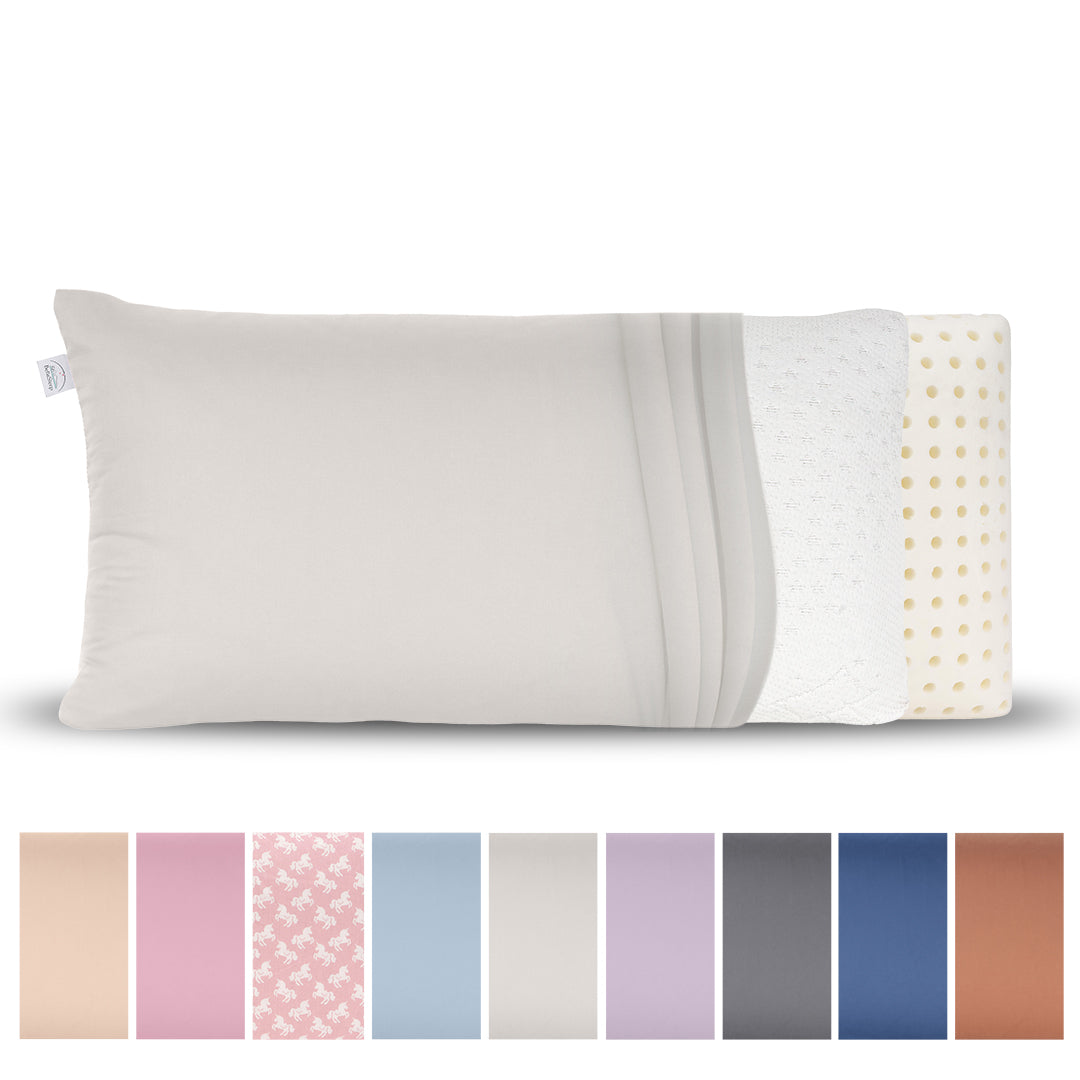 BellaSleep Ersatzbezug Reisekissen 24x44 cm aus 100% Baumwolle (Mako-Satin), atmungsaktiv, haut- und haarfreundlich - Grau