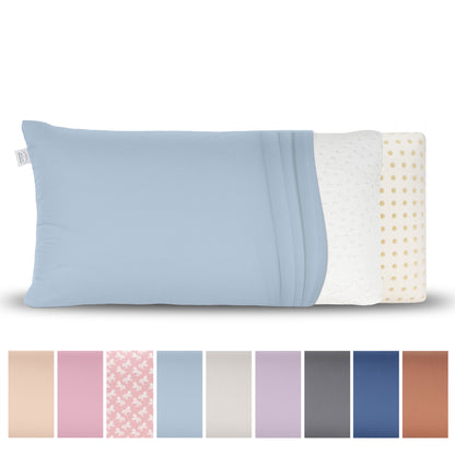 BellaSleep Ersatzbezug Reisekissen 24x44 cm aus 100% Baumwolle (Mako-Satin), atmungsaktiv, haut- und haarfreundlich - Hellblau