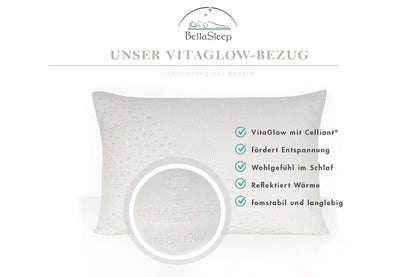Ergonomisches BellaSleep Kissen mit VitaGlow Celliant Bezug, unterstützt Entspannung, formstabil und handgefertigt in Bayern