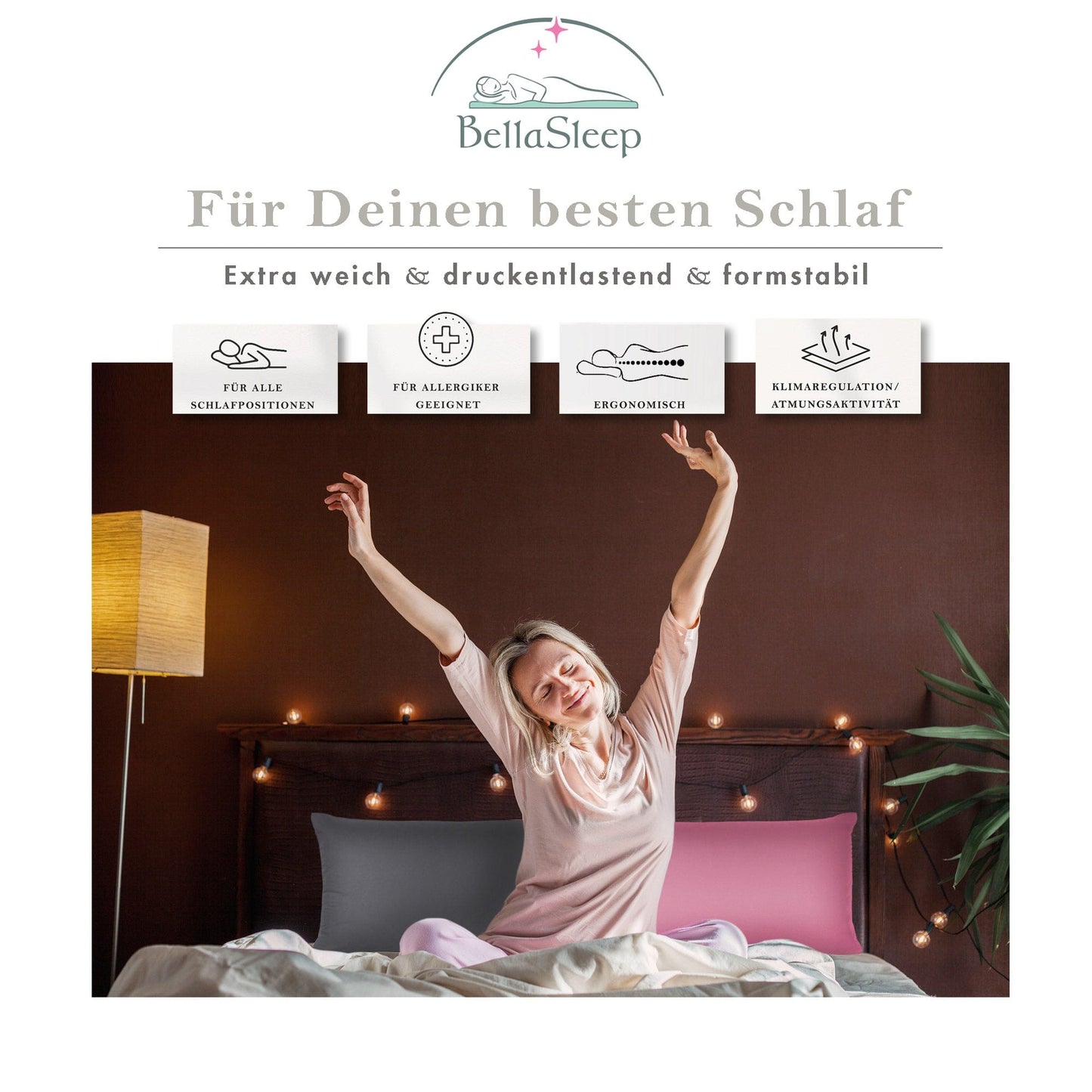 Für deinen besten Schlaf. Extra Weiches Schalfkissen, druckentlastend und formstabil