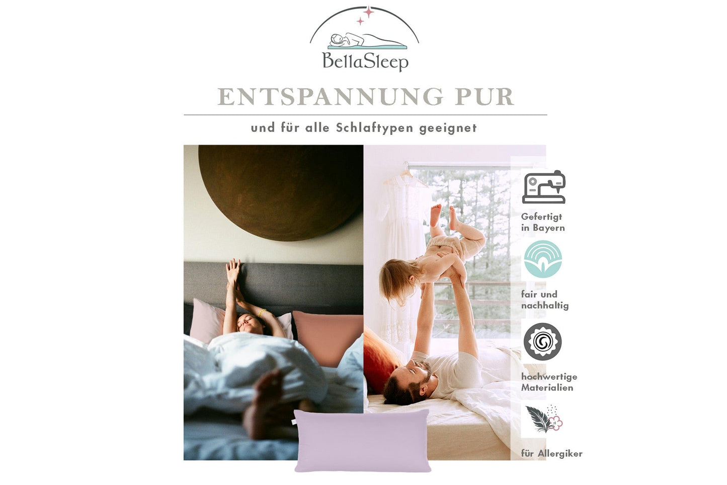 BellaSleep Deluxe Pillow Soft 80×40×12 cm – Hohes, weiches Memory Foam-Kissen für sanftes Einsinken und regenerierenden Schlaf in Bayern gefertigt