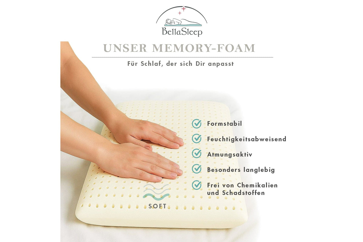 BellaSleep Deluxe Pillow Soft 80×40×12 cm – Hohes, weiches Memory Foam-Kissen für sanftes Einsinken und regenerierenden Schlaf in Bayern gefertigt