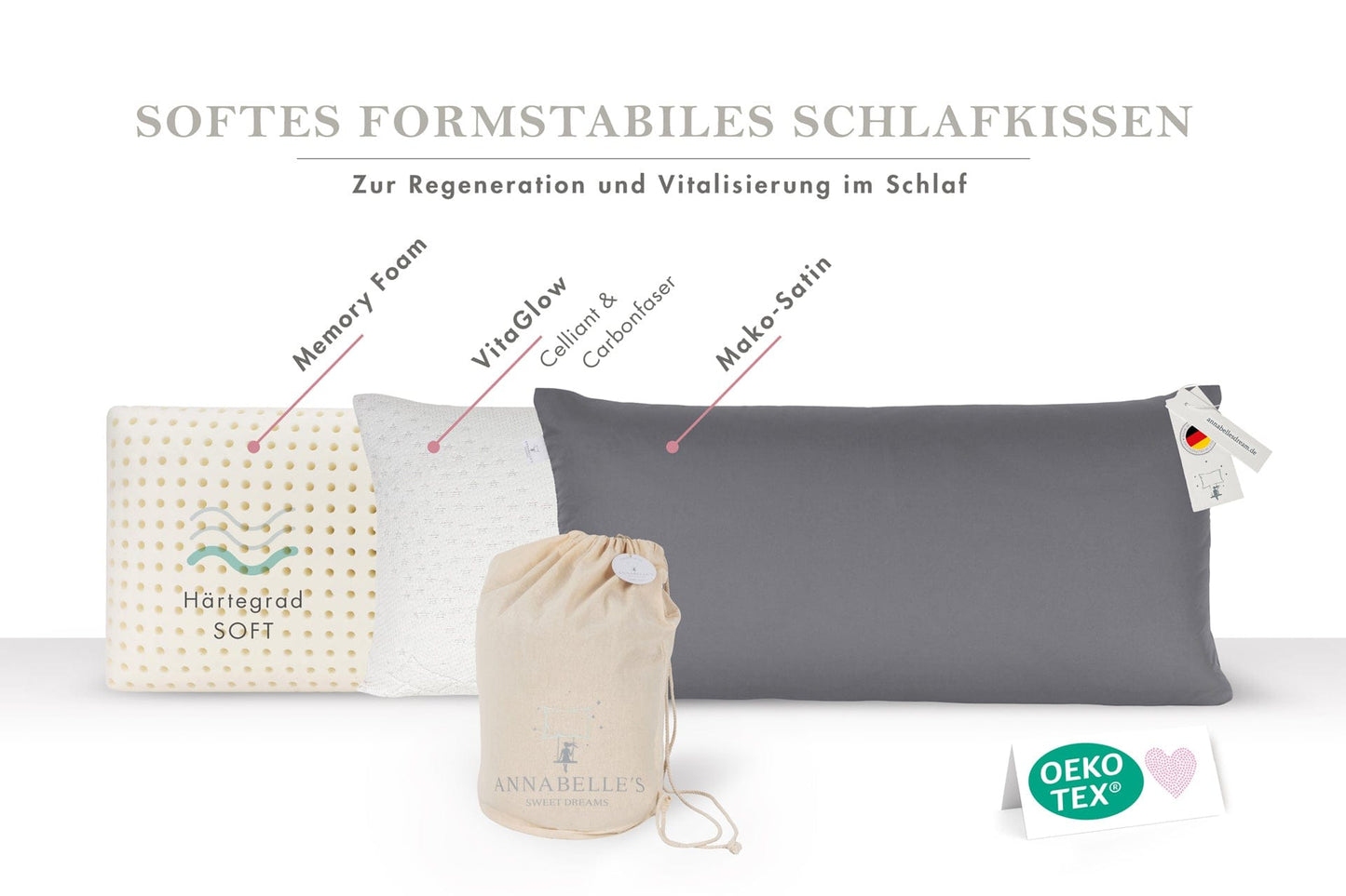 BellaSleep Deluxe Pillow Soft 80×40×12 cm – Hohes, weiches Memory Foam-Kissen für sanftes Einsinken und regenerierenden Schlaf in Bayern gefertigt