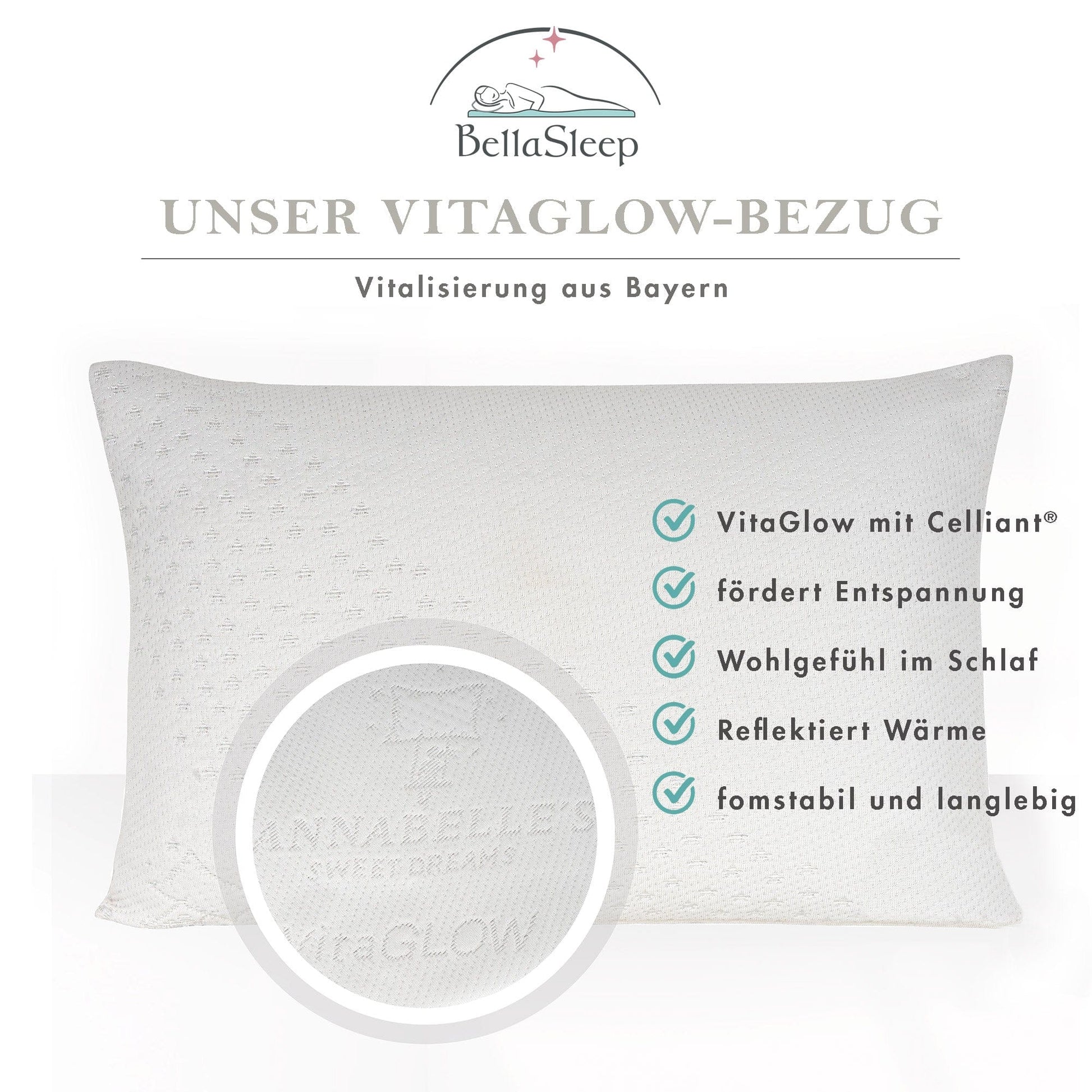Unser VitaGlow Bezug mit Celliant und Carbonfasern, antibakteriell und entspannungsfördernd 
