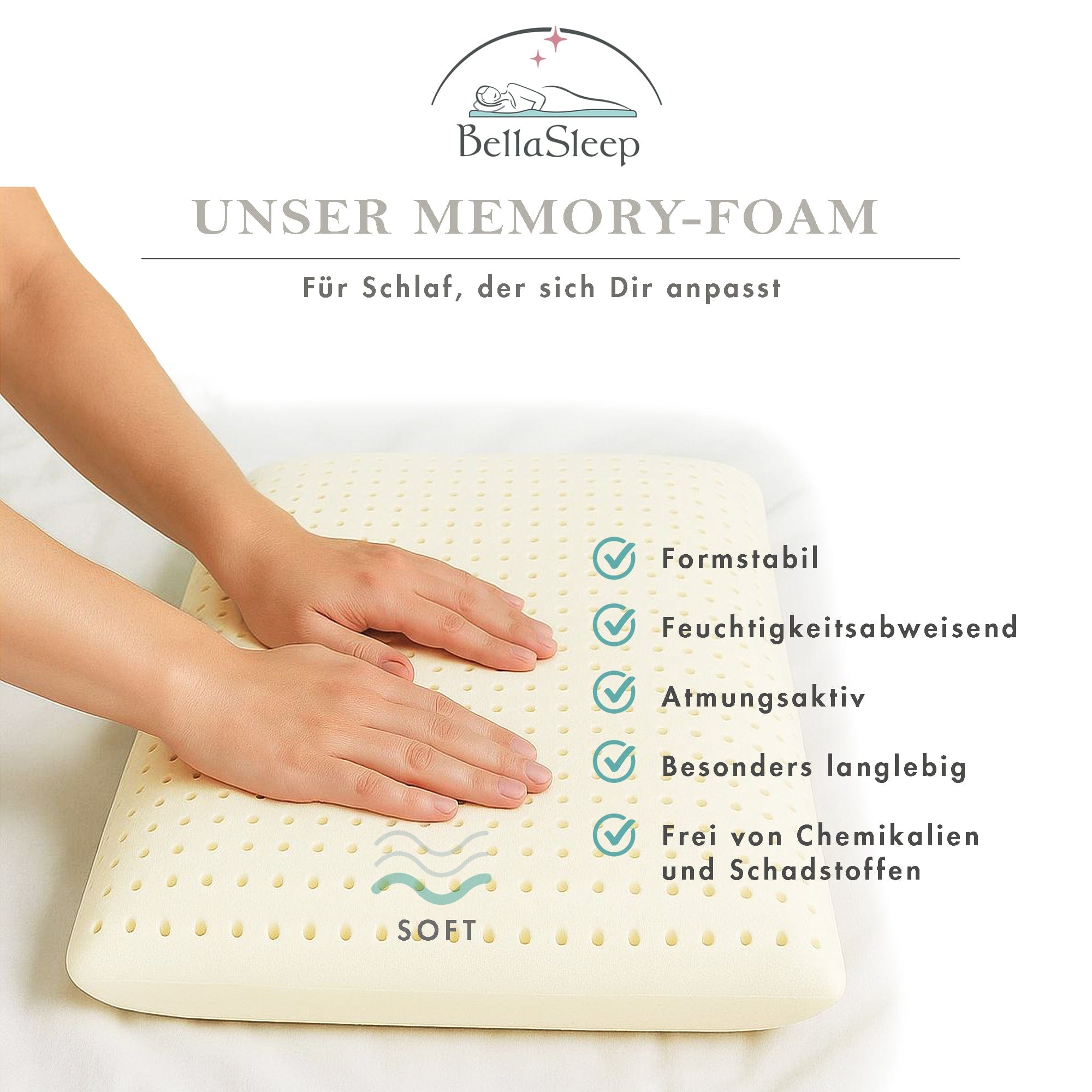 Premium Memory Foam in Soft. Weiss mit Löchern